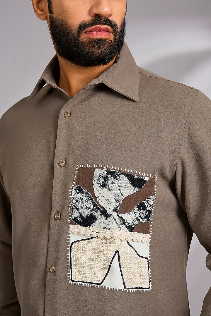 Beige Lachka & Armani Party Wear Shirt by Rohit Doshi at Pernia's Pop Up Shop