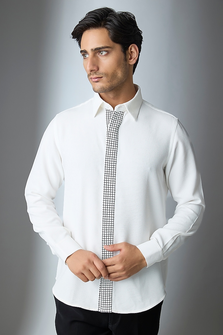 White Lachka & Armani Party Wear Shirt by Rohit Doshi at Pernia's Pop Up Shop