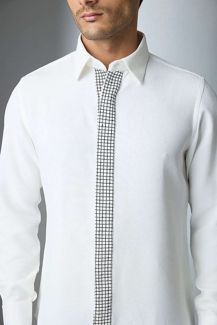 White Lachka & Armani Party Wear Shirt by Rohit Doshi at Pernia's Pop Up Shop