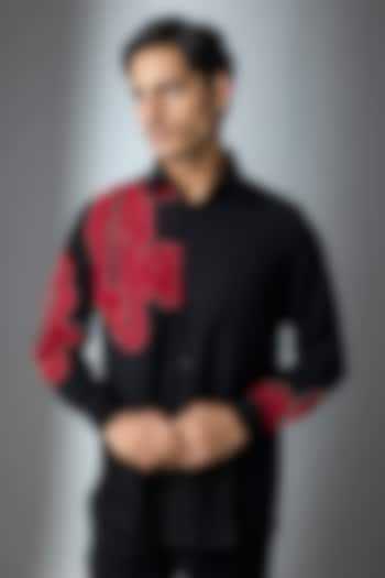 Black Lachka & Armani Party Wear Shirt by Rohit Doshi at Pernia's Pop Up Shop