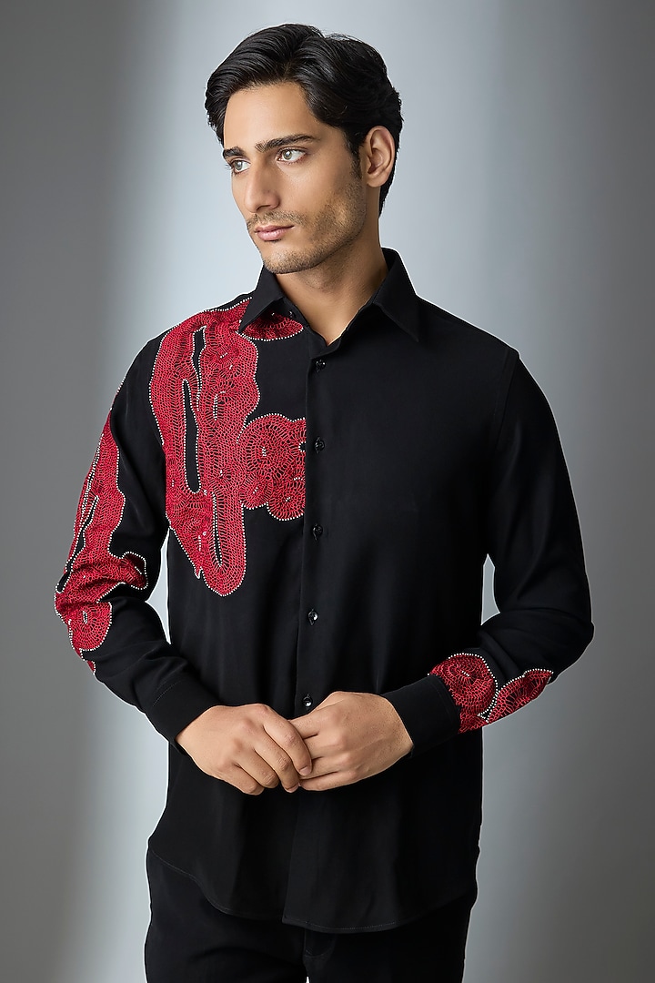 Black Lachka & Armani Party Wear Shirt by Rohit Doshi at Pernia's Pop Up Shop