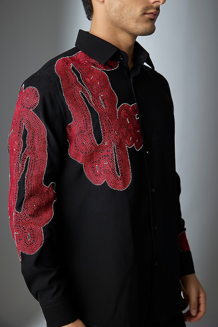 Black Lachka & Armani Party Wear Shirt by Rohit Doshi at Pernia's Pop Up Shop