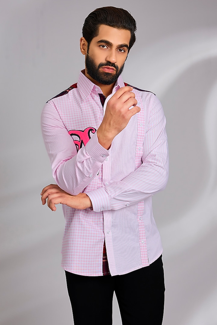Pink Lachka & Armani Party Wear Shirt by Rohit Doshi at Pernia's Pop Up Shop