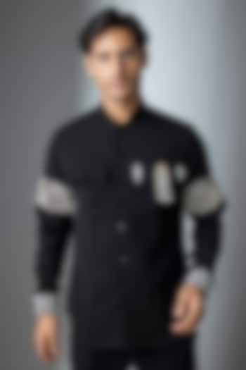 Black Lachka & Armani Party Wear Shirt by Rohit Doshi at Pernia's Pop Up Shop