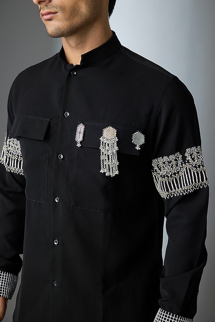 Black Lachka & Armani Wedding Shirt by Rohit Doshi at Pernia's Pop Up Shop