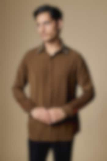 Light Brown Lachka & Armani Fabric Party Wear Shirt by Rohit Doshi at Pernia's Pop Up Shop