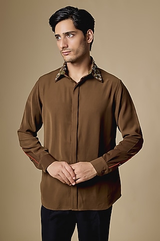 Light Brown Lachka & Armani Fabric Shirt by Rohit Doshi