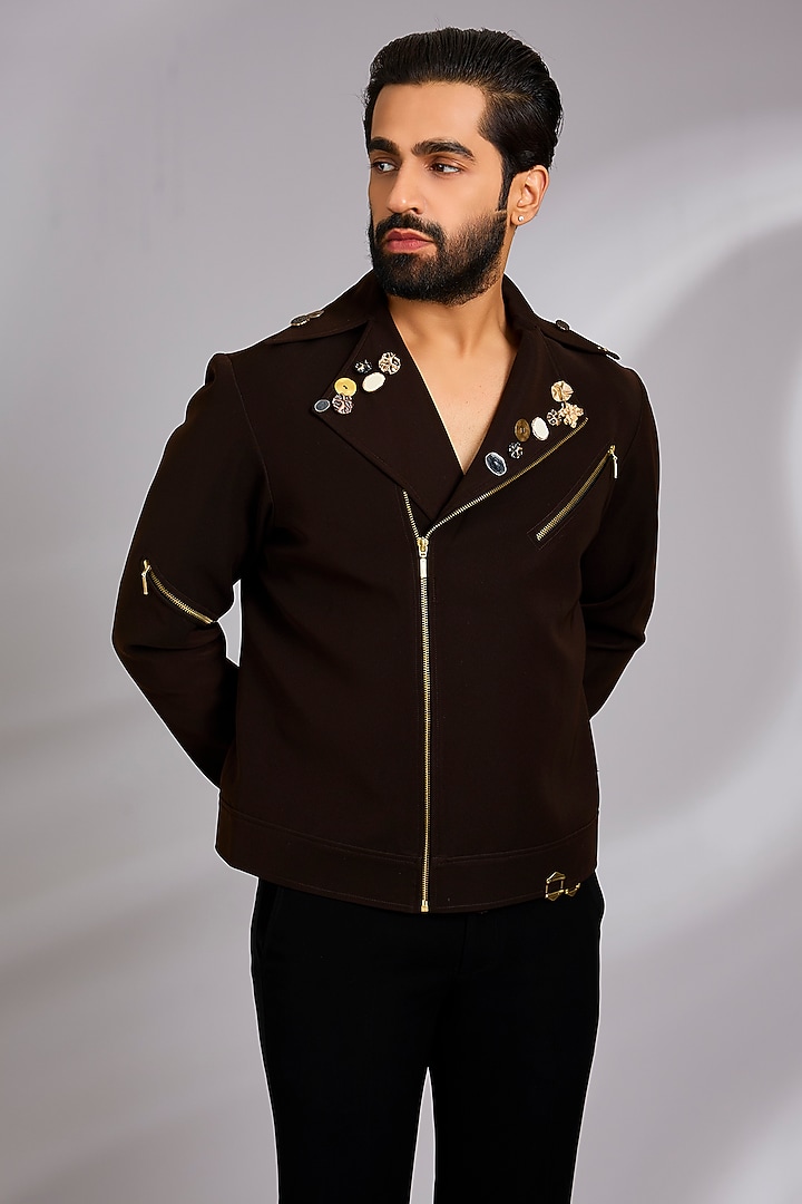 Brown Lachka & Armani Jacket by Rohit Doshi at Pernia's Pop Up Shop