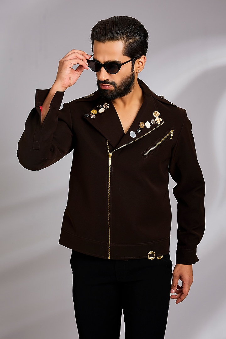 Brown Lachka & Armani Jacket by Rohit Doshi at Pernia's Pop Up Shop