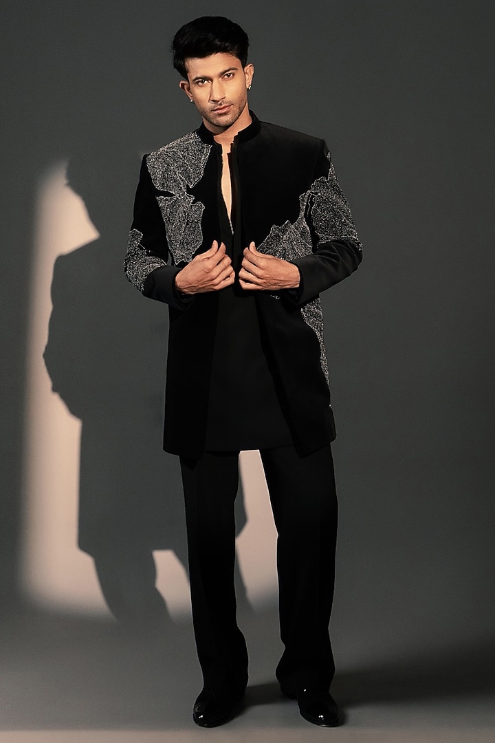 Black Velvet Wedding Indowestern by Rohit Doshi at Pernia's Pop Up Shop