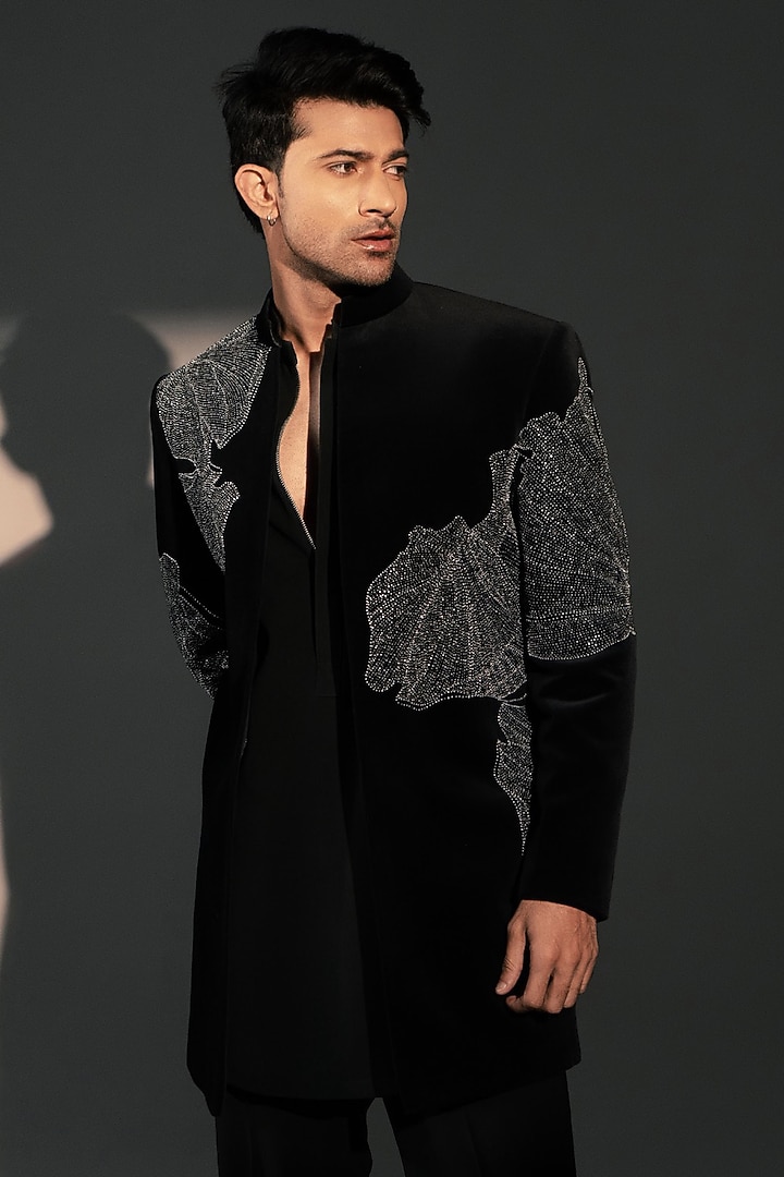Black Velvet Wedding Indowestern by Rohit Doshi at Pernia's Pop Up Shop