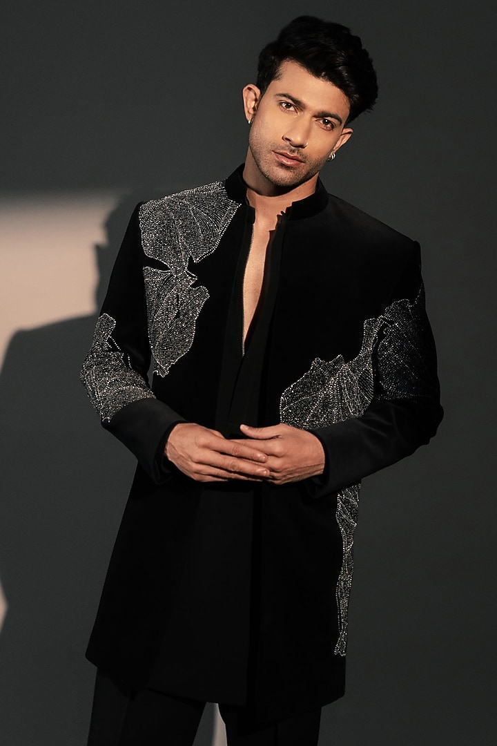 Black Velvet Wedding Indowestern by Rohit Doshi at Pernia's Pop Up Shop