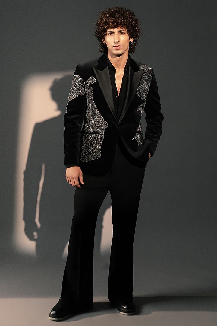 Black Velvet Blazer Set by Rohit Doshi at Pernia's Pop Up Shop