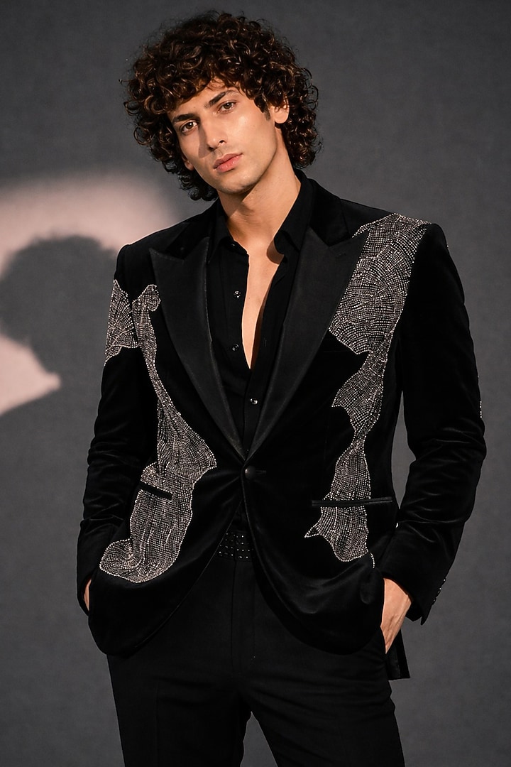 Black Velvet Blazer Set by Rohit Doshi at Pernia's Pop Up Shop