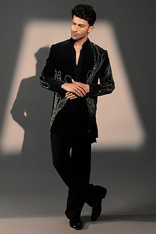 Blue Velvet Tuxedo by Rohit Doshi