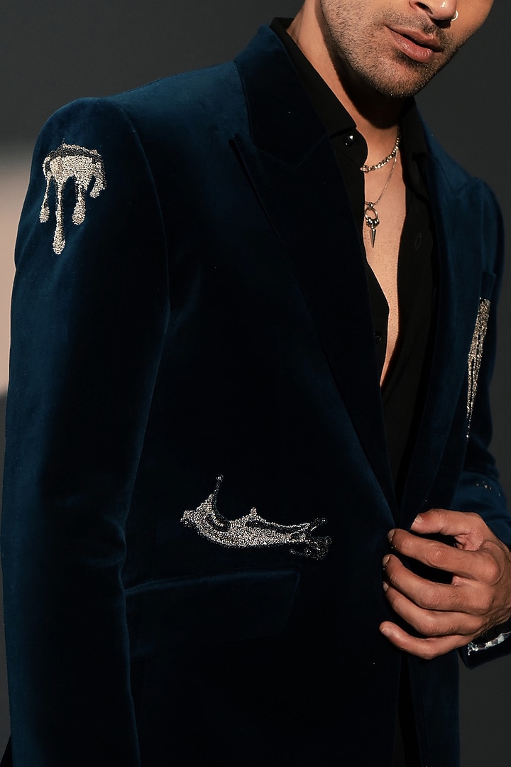 Teal Velvet Jacket by Rohit Doshi at Pernia's Pop Up Shop