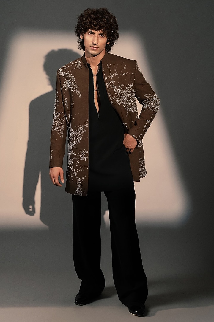 Brown Imported Polyester Wedding Indowestern by Rohit Doshi at Pernia's Pop Up Shop
