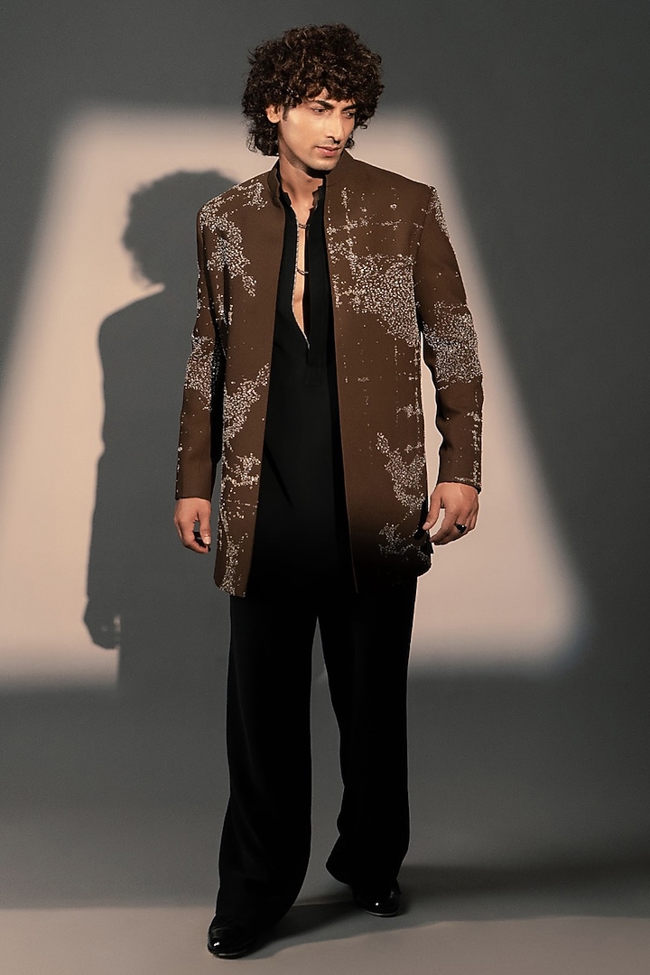 Brown Imported Polyester Wedding Indowestern by Rohit Doshi at Pernia's Pop Up Shop