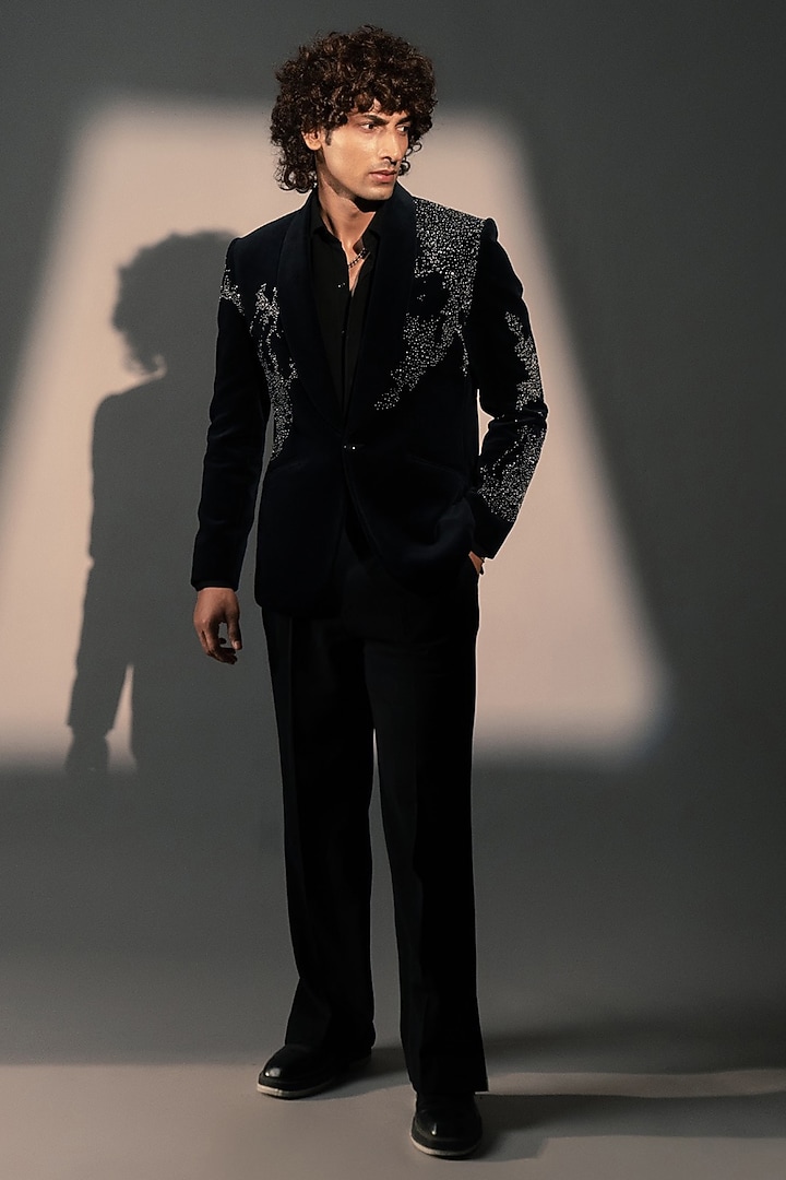 Midnight Blue Velvet Tuxedo by Rohit Doshi at Pernia's Pop Up Shop