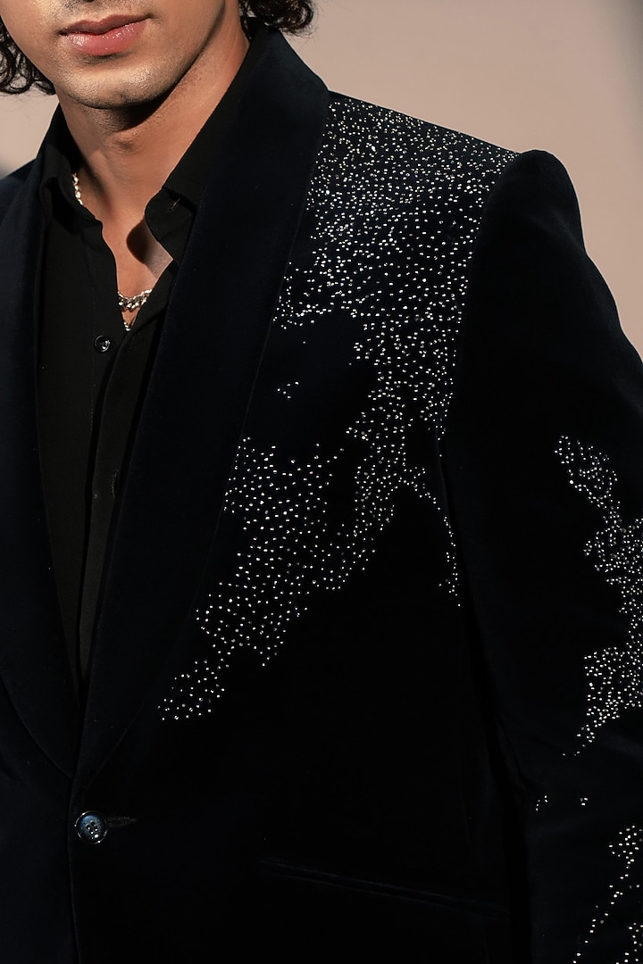 Midnight Blue Velvet Tuxedo by Rohit Doshi at Pernia's Pop Up Shop