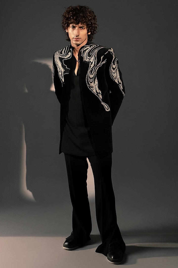 Black Velvet Wedding Indowestern by Rohit Doshi at Pernia's Pop Up Shop