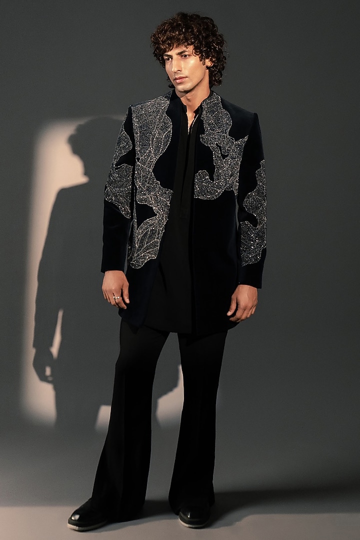 Black Velvet Wedding Indowestern by Rohit Doshi at Pernia's Pop Up Shop