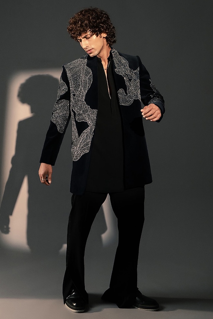 Black Velvet Wedding Indowestern by Rohit Doshi at Pernia's Pop Up Shop