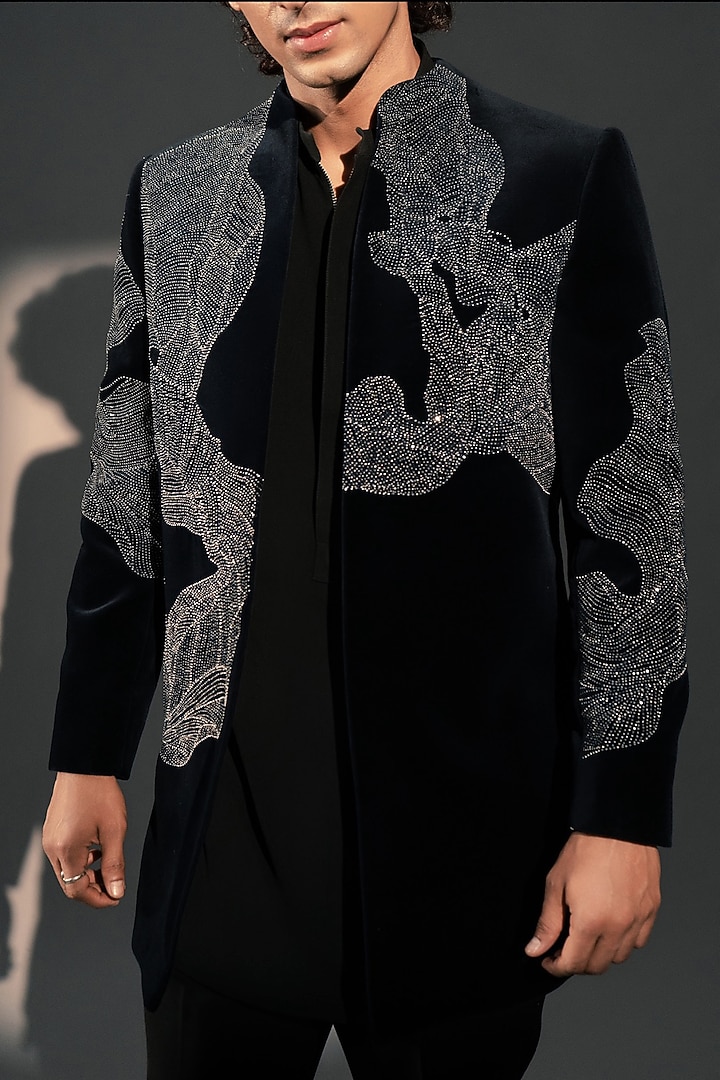 Black Velvet Wedding Indowestern by Rohit Doshi at Pernia's Pop Up Shop