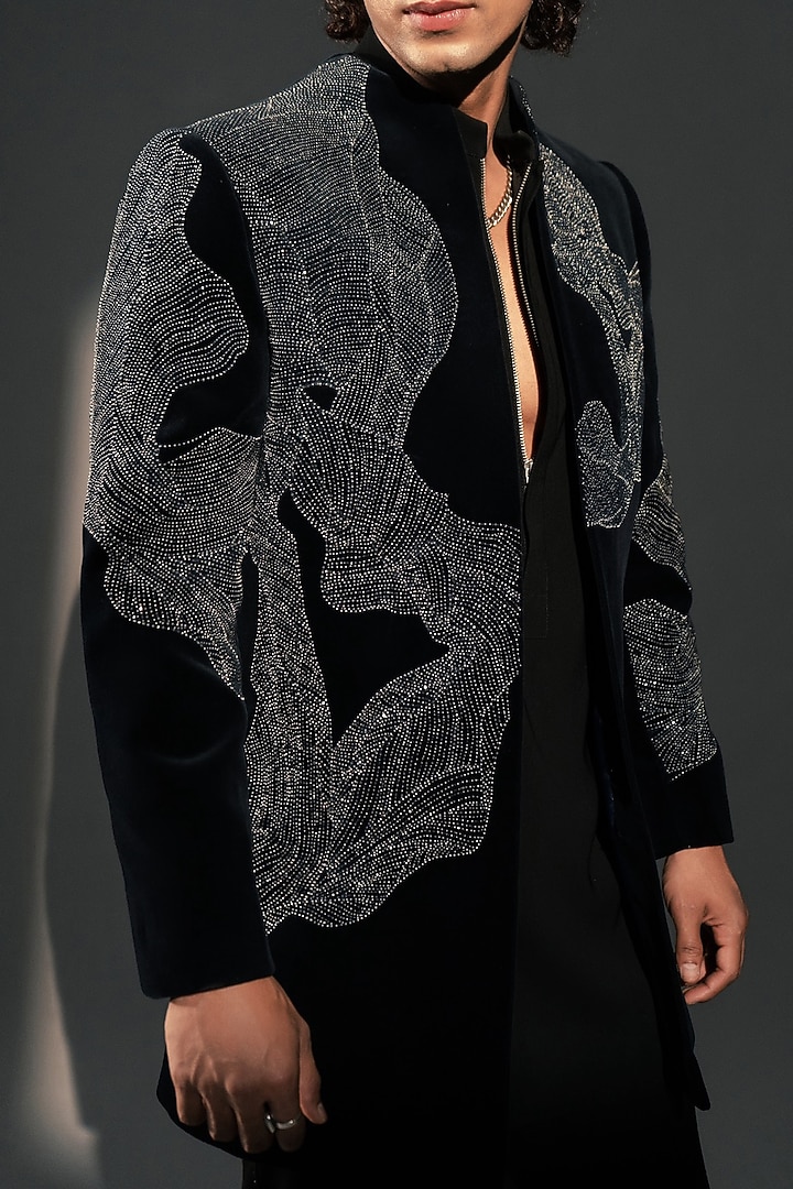 Black Velvet Wedding Indowestern by Rohit Doshi at Pernia's Pop Up Shop