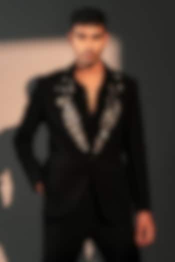 Black Imported Polyester Jacket by Rohit Doshi at Pernia's Pop Up Shop