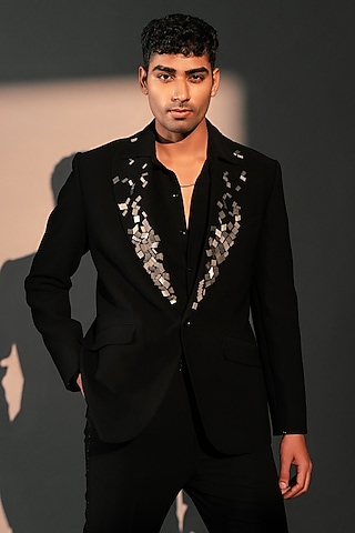 Black Imported Polyester Jacket by Rohit Doshi