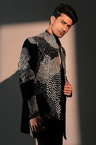 Black Velvet Indowestern Jacket by Rohit Doshi