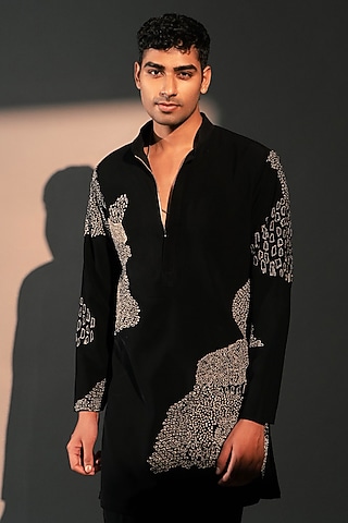 Black Imported Polyester Kurta by Rohit Doshi