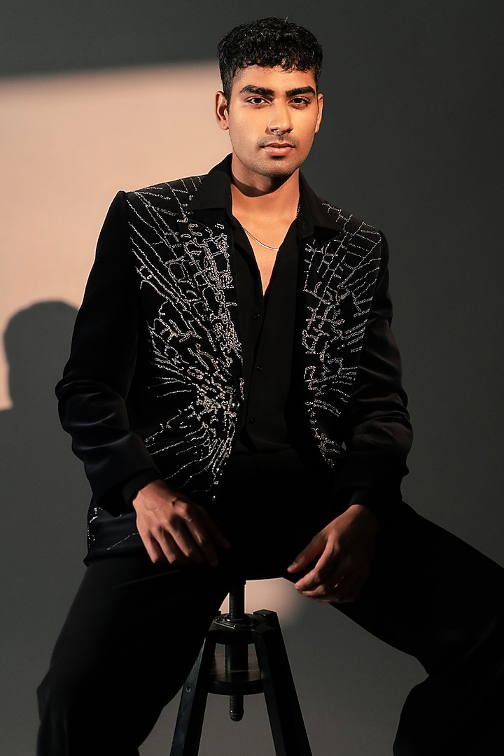 Black Velvet Jacket by Rohit Doshi at Pernia's Pop Up Shop