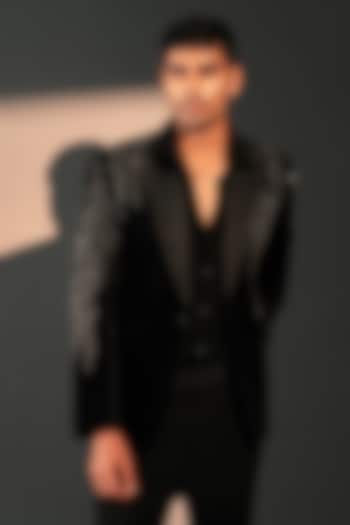 Black Imported Polyester Jacket by Rohit Doshi at Pernia's Pop Up Shop