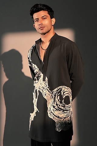 Grey Imported Polyester Kurta by Rohit Doshi