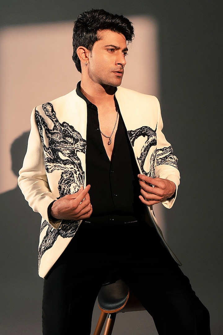 Off-White Imported Polyester Wedding Bandhgala by Rohit Doshi at Pernia's Pop Up Shop