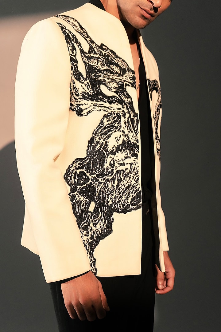 Off-White Imported Polyester Wedding Bandhgala by Rohit Doshi at Pernia's Pop Up Shop