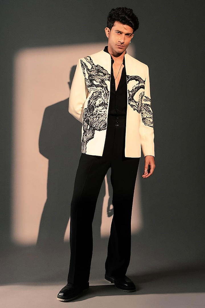 Off-White Imported Polyester Wedding Bandhgala by Rohit Doshi at Pernia's Pop Up Shop