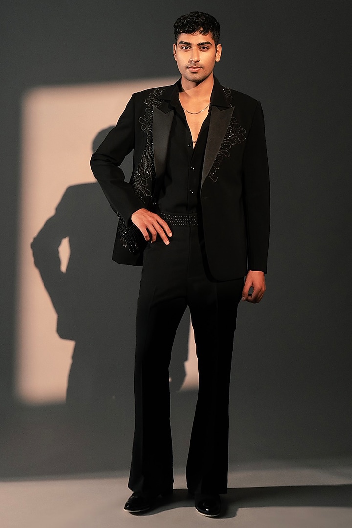 Black Imported Polyester Jacket by Rohit Doshi at Pernia's Pop Up Shop