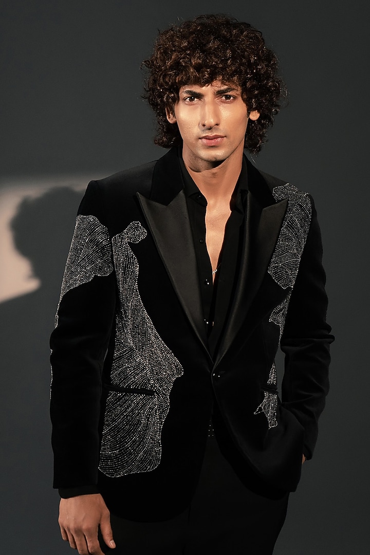 Black Velvet Wedding Indowestern Set by Rohit Doshi at Pernia's Pop Up Shop