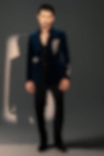 Teal Blue Italian Velvet Suit Set by Rohit Doshi at Pernia's Pop Up Shop