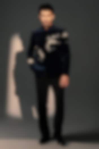 Navy Blue Velvet Wedding Bandhgala Set by Rohit Doshi at Pernia's Pop Up Shop