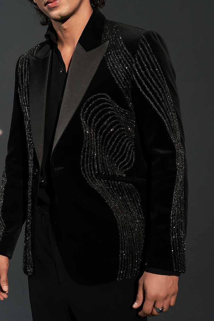 Black Velvet Suit Set by Rohit Doshi at Pernia's Pop Up Shop