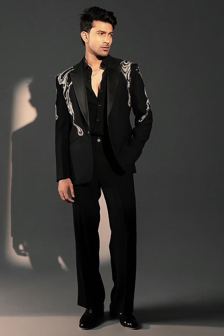 Black Imported Polyester Suit Set by Rohit Doshi at Pernia's Pop Up Shop