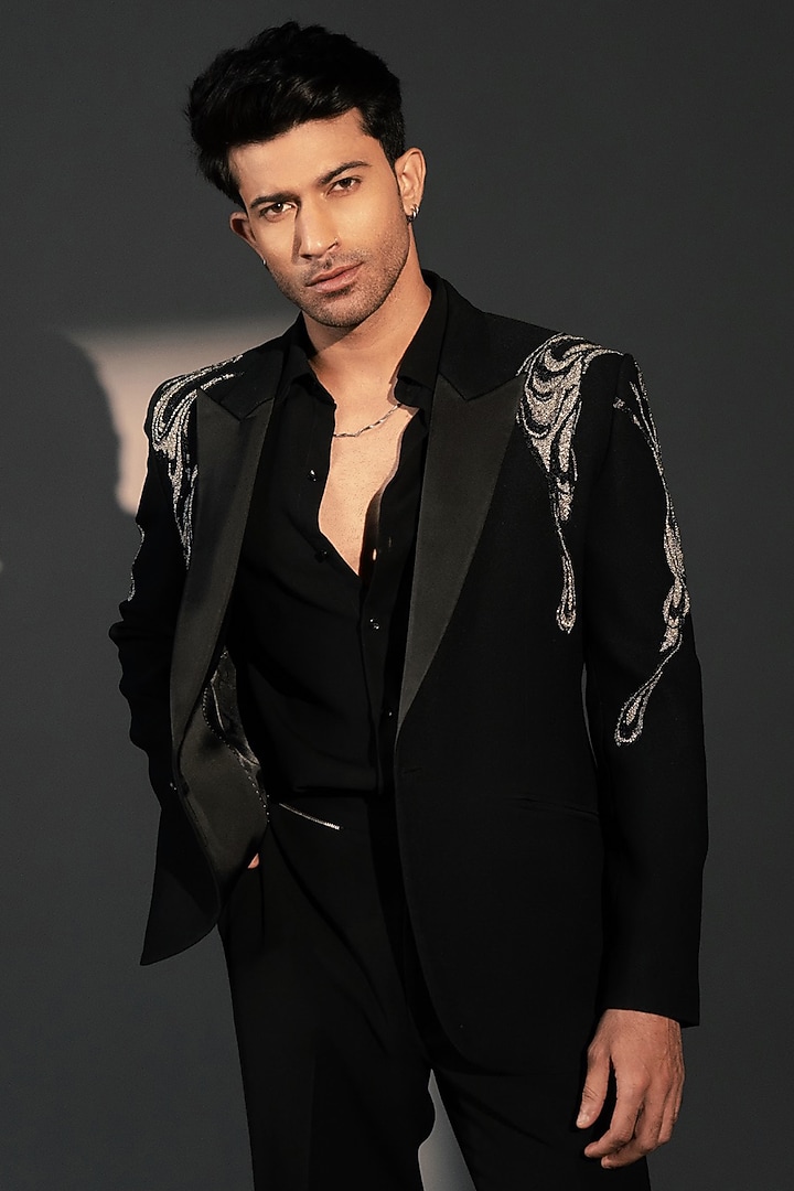Black Imported Polyester Suit Set by Rohit Doshi at Pernia's Pop Up Shop