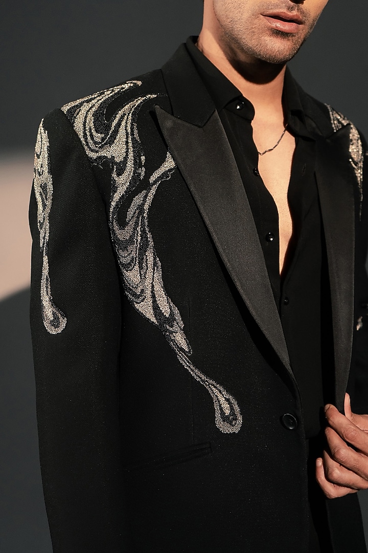 Black Imported Polyester Suit Set by Rohit Doshi at Pernia's Pop Up Shop