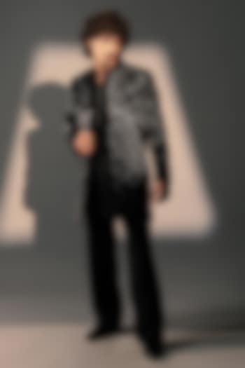 Black Italian Polyester Groom Indowestern Set by Rohit Doshi at Pernia's Pop Up Shop