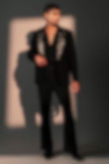 Black Imported Polyester Blazer Set by Rohit Doshi at Pernia's Pop Up Shop