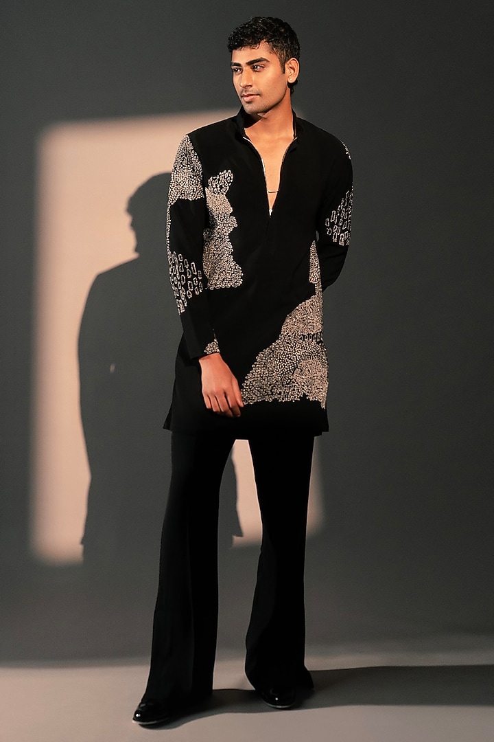 Black Imported Polyester Kurta Set by Rohit Doshi at Pernia's Pop Up Shop